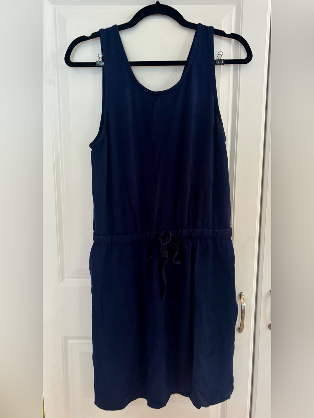 Women’s Navy Sleeveless Drawstring Dress with Criss Cross Back